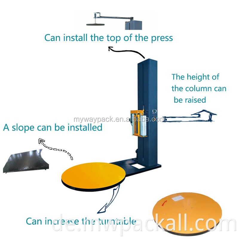 Automatische Pallet -Stretch -Wickelmaschinen mit SPS und CE können den Plattenspieler -Durchmesser von 2000 mm angepasst